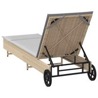Ligbed met wielen en kussen poly rattan beige - thumbnail