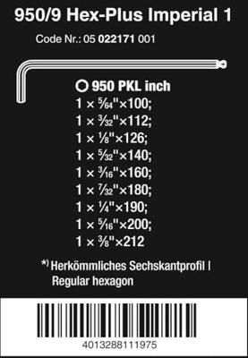 Wera 950 PKL/9 SZ N Stifsleutelset, Inch, BlackLaser, 9 -delig - 1 stuk(s) - 05022171001