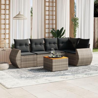 6-delige Loungeset met kussens poly rattan grijs