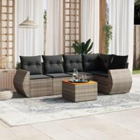 6-delige Loungeset met kussens poly rattan grijs - thumbnail