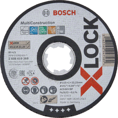 Bosch Accessoires X-LOCK Slijpschijf Multi Construction 115x1x22.23mm, recht - 1 stuk(s) - 2608619268