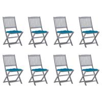 Tuinstoelen 8 st inklapbaar met kussens massief acaciahout - thumbnail