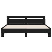 Bedframe met hoofdeinde bewerkt hout zwart 200x200 cm - thumbnail