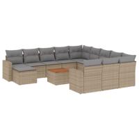 13-delige Loungeset met kussens poly rattan beige - thumbnail