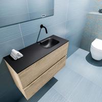 MONDIAZ ADA 80cm toiletmeubel washed oak. LEX wastafel urban rechts zonder kraangat - thumbnail