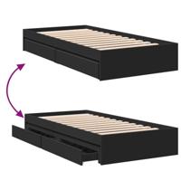 Bedframe met lades bewerkt hout zwart 75x190 cm - thumbnail