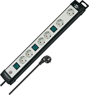 Brennenstuhl Premium-Line Techniek stekkerdoos 6-voudig zwart/lichtgrijs 3m H05VV-F 3G1,5 2-voudig schakelbare speciaal geordend voor adapterstekkers