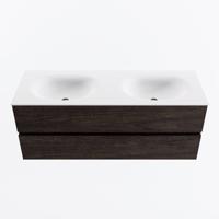 MONDIAZ VICA 130cm badmeubel onderkast Dark Brown 2 lades. Wastafel MOON dubbel zonder kraangat, kleur Talc. - thumbnail
