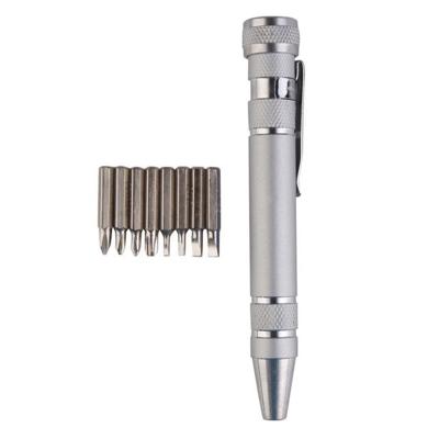 8 in 1 multifunctionele mini aluminium tool pen schroevendraaier set (zilver)