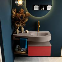 MONDIAZ RIVA 100cm badmeubel onderkast / planchet kleur Fire met 1 lade. Wastafel DULCET rechts 1 kraangat kleur Smoke. - thumbnail