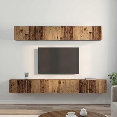 TV-kast set met plank Wandgemonteerd met opslag met de deur 5 pcs Oud hout Medium Bewerkt hout