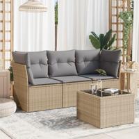 4-delige Loungeset met kussens poly rattan beige - thumbnail