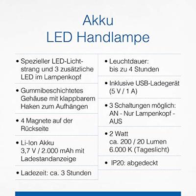 AS Schwabe 42820 Accu LED-staaflamp 2 W, 200 lumen - 6000 K daglicht - inspectielamp met magneten en haken om op te hangen - werkplaatslamp - werklamp - thumbnail