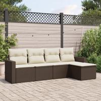 5-delige Loungeset met kussens poly rattan bruin - thumbnail