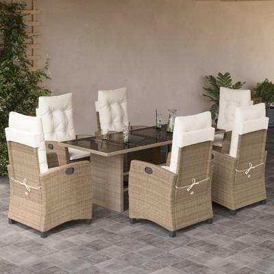 7-delige Tuinset met kussens poly rattan beige