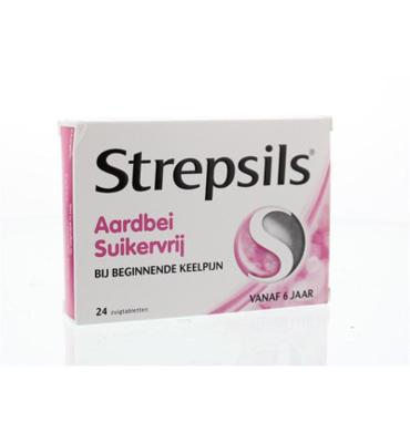 Strepsils Aardbei suikervrij 24 Zuigtabletten