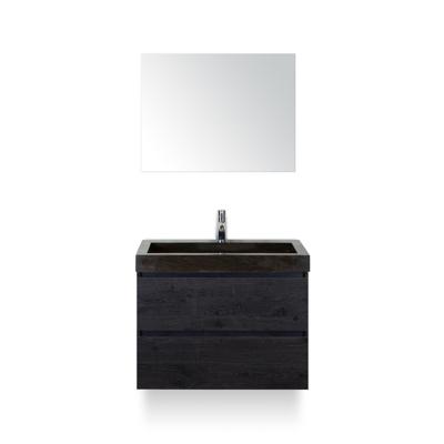 Maxx XL Badmeubelset 80 cm - Black Oak - Wastafel Lucca 1 kraangat - met Spiegel