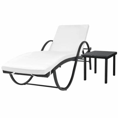 VidaXL Ligbed met kussen en tafel poly rattan zwart