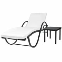 VidaXL Ligbed met kussen en tafel poly rattan zwart - thumbnail