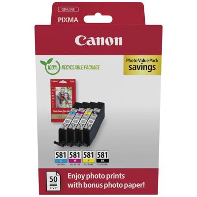 Inktcartridge Canon CLI-581 4 kleuren + papier