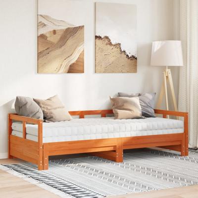 Slaapbank onderschuifbed matras 80x200 cm grenenhout wasbruin - thumbnail