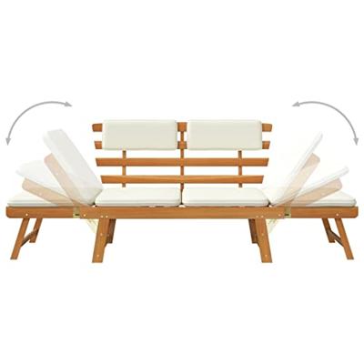 Tuinbank met kussens 2-in-1 190 cm massief acaciahout - thumbnail