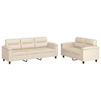 2-delige Loungeset met kussens microvezelstof beige - thumbnail