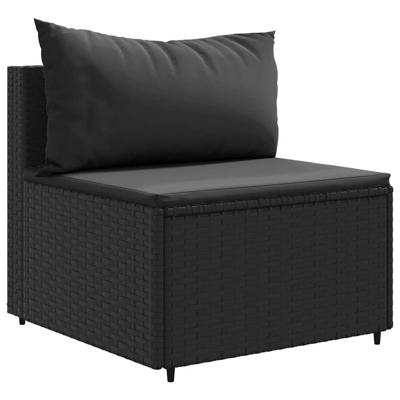 3-delige Loungeset met kussens poly rattan zwart - thumbnail