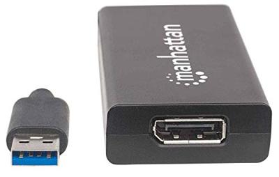 Manhattan USB 3.0 / DisplayPort Adapter [1x USB 3.0 stekker A - 1x DisplayPort bus] Zwart Kleurcodering, Flexibel, Folie afscherming, UL gecertificeerd,