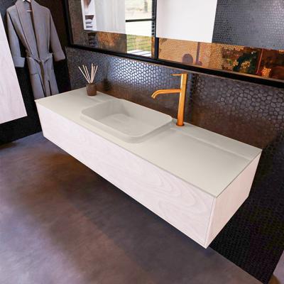 Badkamermeubelset Mondiaz Erin 150 cm met 1 Lade met RIDGE Wastafel Midden Linen met 1 kraangat Greeploos Mat Underlayment