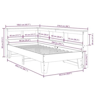 Bed met boekenkast zonder matras grenenhout wasbruin 90x200 cm