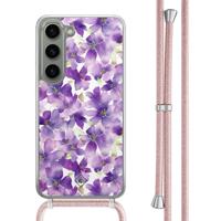 Samsung Galaxy S23 hoesje met rosegoud koord - Floral violet - thumbnail