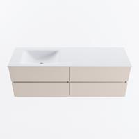 MONDIAZ VICA 150cm badmeubel onderkast Linen 4 lades. Wastafel CLOUD links 1 kraangat, kleur Talc. - thumbnail