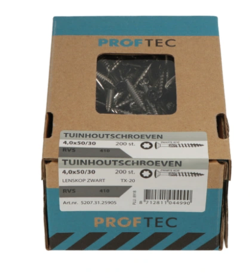 Proftec Tuinhoutschroef Rvs-410 Lk Zwarte Kop +Snijpunt Torx TX20 4.0X60/35 | 200 stuks - 5207.31.26005
