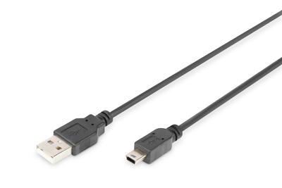 Digitus DB-300130-010-S USB-kabel USB 2.0 USB-A stekker, USB-mini-B stekker 1.00 m Zwart Rond, Afgeschermd (dubbel)