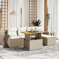6-delige Loungeset met kussens poly rattan acacia beige - thumbnail