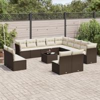 14-delige Loungeset met kussens poly rattan bruin - thumbnail