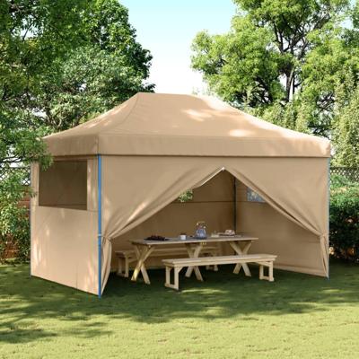 VidaXL Partytent inklapbaar pop-up met 4 zijwanden beige VidaXL Partytent inklapbaar pop-up met 4 zijwanden beige