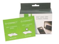 Q-CONNECT Wet & Dry beeldschermreinigingsdoekjes, doos van 20 paar (1 Wet en 1 Dry) - thumbnail
