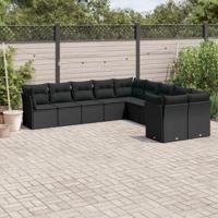 10-delige Loungeset met kussens poly rattan zwart - thumbnail