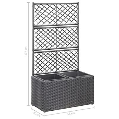 Latwerkplantenbak verhoogd met potten 58x30x107 cm rattan zwart Latwerkplantenbak verhoogd met potten 58x30x107 cm rattan zwart