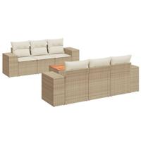 7-delige Loungeset met kussens poly rattan beige - thumbnail
