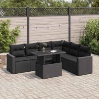 7-delige Loungeset met kussens poly rattan zwart - thumbnail