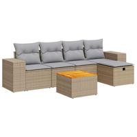 6-delige Loungeset met kussens poly rattan gemengd beige - thumbnail