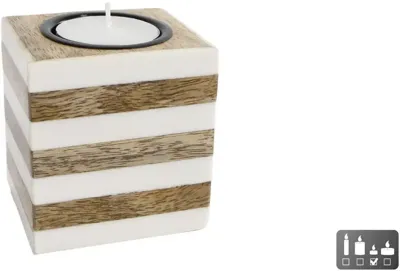 Van Manen theelichthouder hout vierkant 6.5x6.5x7.5cm wit