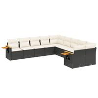 10-delige Loungeset met kussens poly rattan zwart - thumbnail