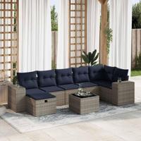 8-delige Loungeset met kussens poly rattan grijs - thumbnail