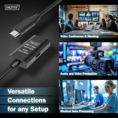 Digitus DA-73108 USB-C-kabel USB 3.2 Gen1, USB 3.2 Gen1, USB 3.0 USB-C, USB-C bus, USB-C stekker 5.00 m Zwart Actief met signaalversterking, Stekker past op
