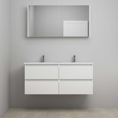 On-Line Badkamermeubelset - 120 cm - Voorgemonteerd - Acryl Wastafel - 2 Kraangaten - Spiegelkast - Hoogglans Wit