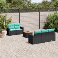 6-delige Loungeset met kussens poly rattan zwart - thumbnail